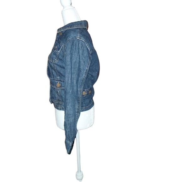 Tulle M Basic Jean Jacket Woman Blue Button Front Denim Coat - Picture 2 of 3